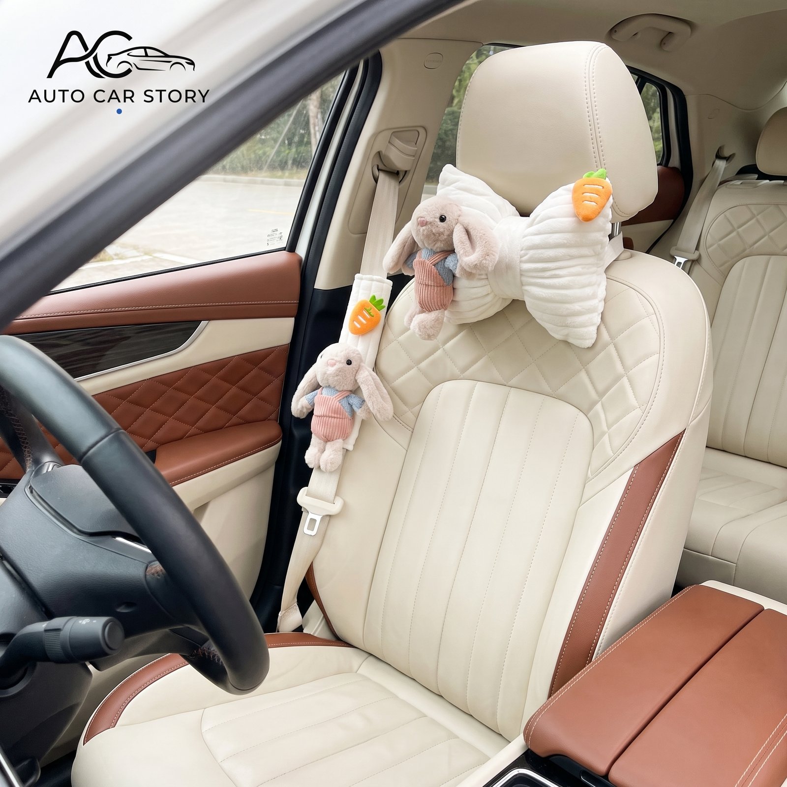 Cute Rabbit Car Headrest & Neck Pillow Set - Image 9