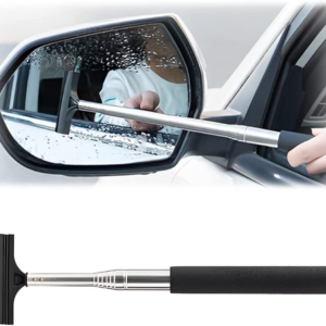 38.6 Inch Telescopic Side Mirror Glass Squeegee, Black | Natural-Rubber Edge, Layered Cleaning Head, Compact Storage, Clears Water and Fog, Automotive Accessories